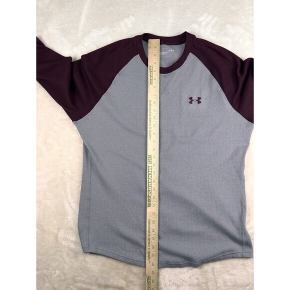 Under Armour T Shirt Large Adult Gray Thermal Waffle Knit Raglan Loose Mens L - Picture 4 of 5